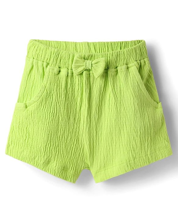 Babyhug Single Jersey Knit Sleeveless Solid Color Top & Shorts Set with Bow Applique & Strawberry Patch - Light Green