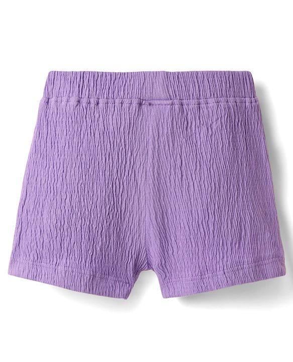 Babyhug Single Jersey Knit Sleeveless Solid Color Top & Shorts Set with Bow Applique & Strawberry Patch - Purple