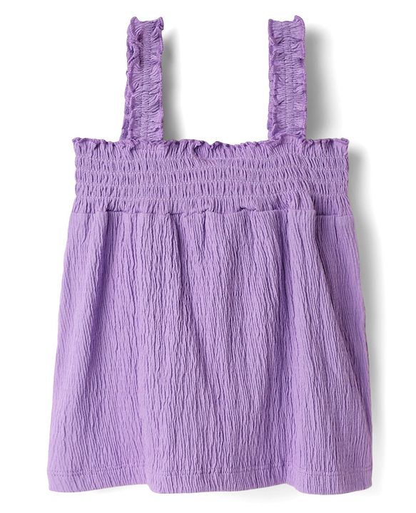 Babyhug Single Jersey Knit Sleeveless Solid Color Top & Shorts Set with Bow Applique & Strawberry Patch - Purple
