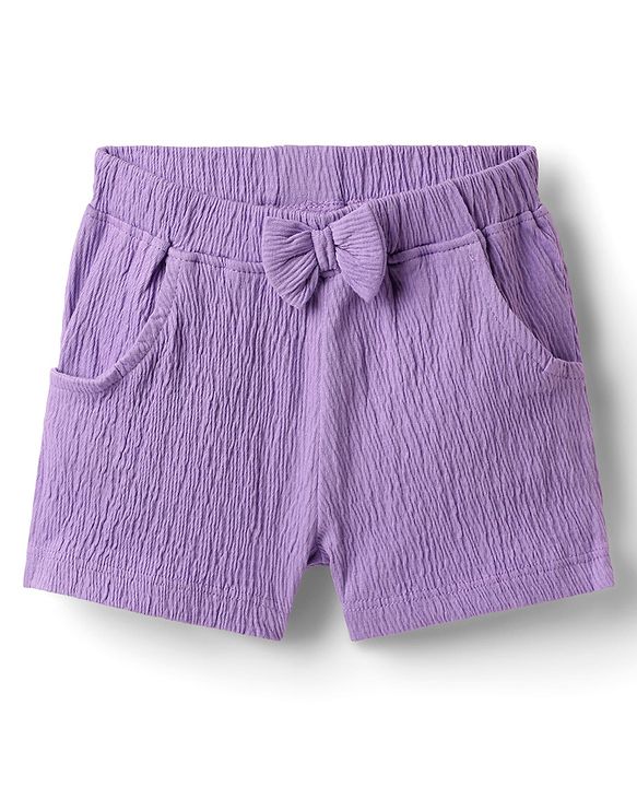 Babyhug Single Jersey Knit Sleeveless Solid Color Top & Shorts Set with Bow Applique & Strawberry Patch - Purple