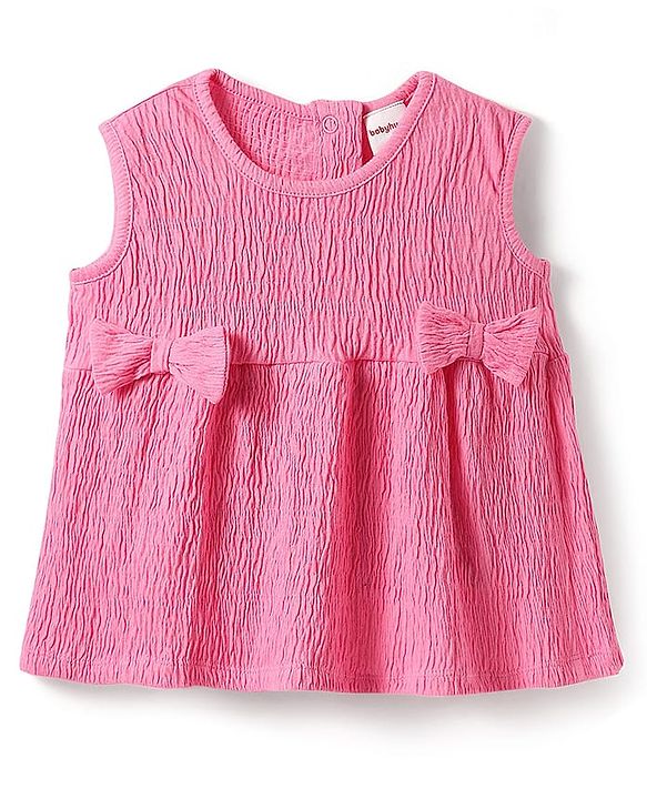 Babyhug Single Jersey Knit Sleeveless Solid Color Top & Shorts Set with Bow Applique - Dark Pink