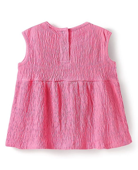 Babyhug Single Jersey Knit Sleeveless Solid Color Top & Shorts Set with Bow Applique - Dark Pink