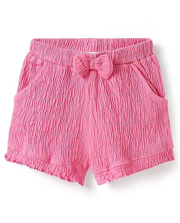 Babyhug Single Jersey Knit Sleeveless Solid Color Top & Shorts Set with Bow Applique - Dark Pink