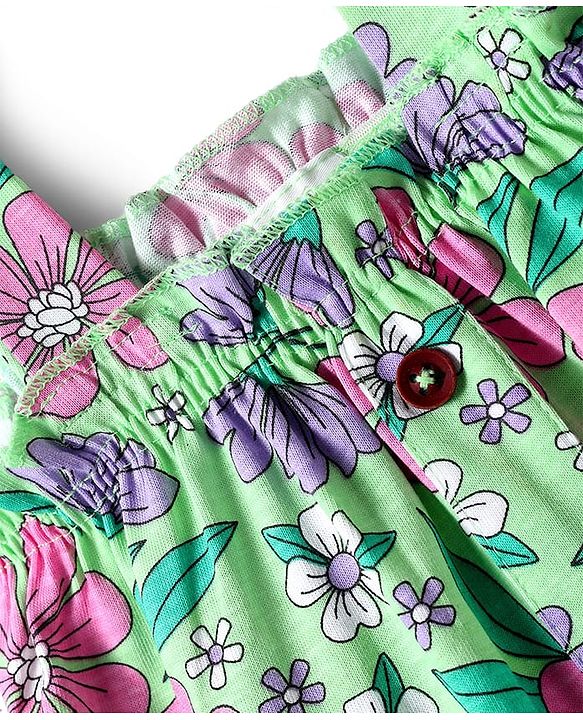 Babyhug Single Jersey Knit Sleeveless Top & Shorts Set with Floral Print - Light Green & White