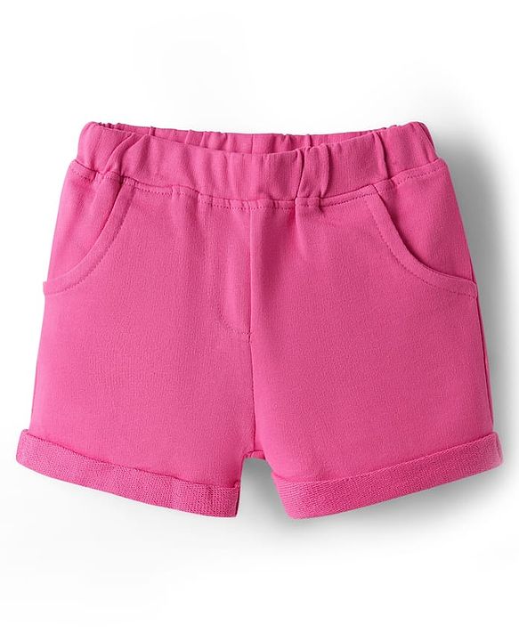 Babyhug Single Jersey Knit Sleeveless Top & Shorts Set with Floral Print Bow Applique & Lace Detailing - Dark Pink