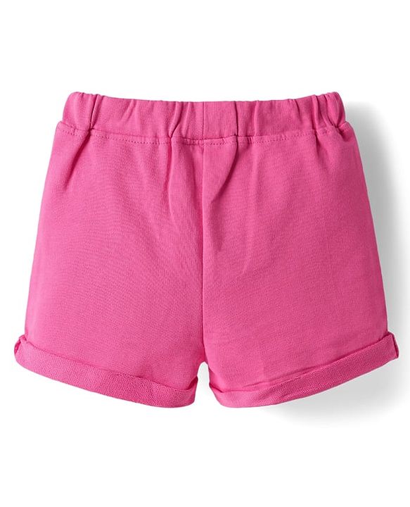 Babyhug Single Jersey Knit Sleeveless Top & Shorts Set with Floral Print Bow Applique & Lace Detailing - Dark Pink