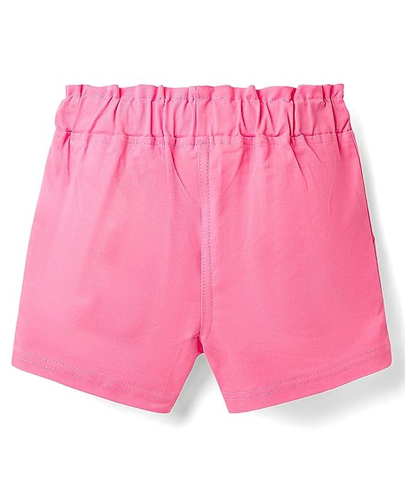Babyhug Single Jersey Knit Half Puffed Sleeves Top & Woven Stretch Twill Shorts Set With Floral Print & Smocking - Pink