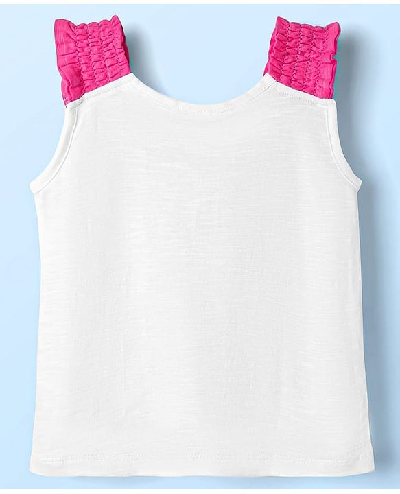 Babyhug Single Jersey Knit Sleeveless Top and Shorts with Bird & Tropical Print- White & Dark Pink