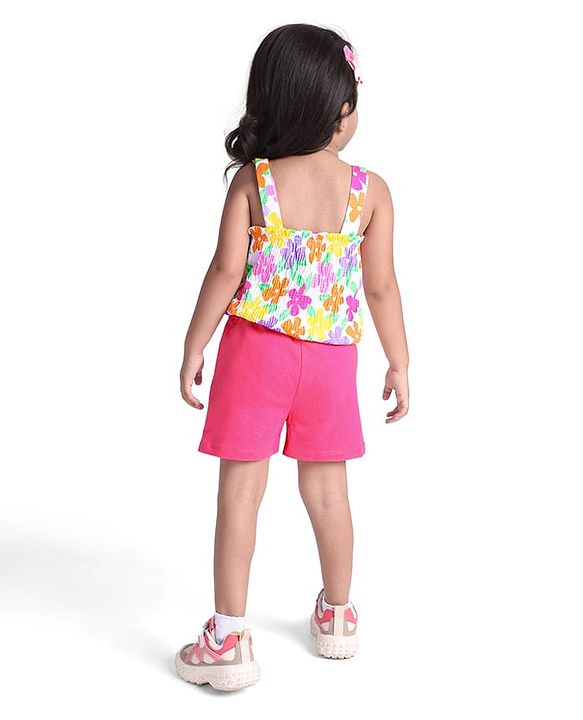 Babyhug Single Jersey Knit Sleeveless Top & Shorts with Floral Print - Pink