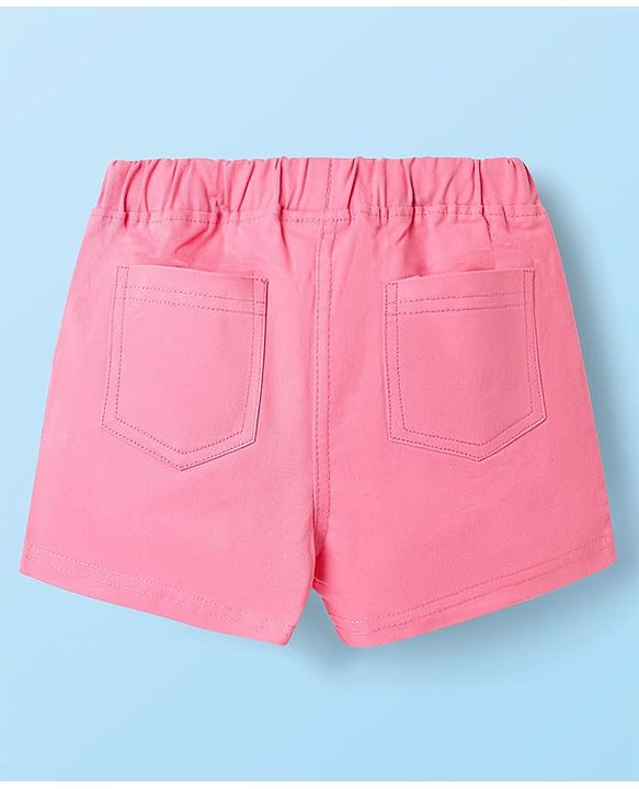 Babyhug Single Jersey Knit Half Sleeves Top & Woven Stretch Twill  Shorts Set with Fruit Print - White & Pink