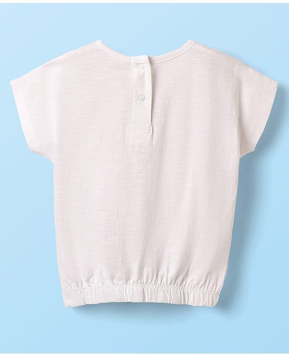 Babyhug Single Jersey Knit Half Sleeves Top & Woven Stretch Twill  Shorts Set with Fruit Print - White & Pink