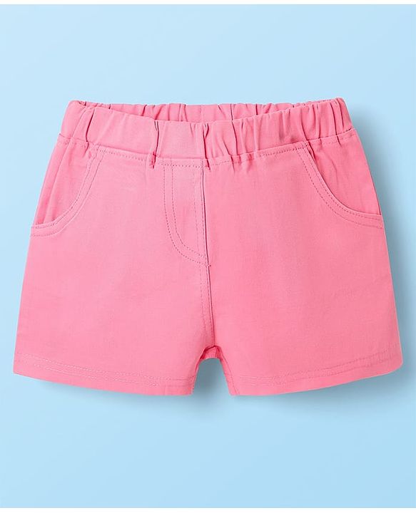 Babyhug Single Jersey Knit Half Sleeves Top & Woven Stretch Twill  Shorts Set with Fruit Print - White & Pink