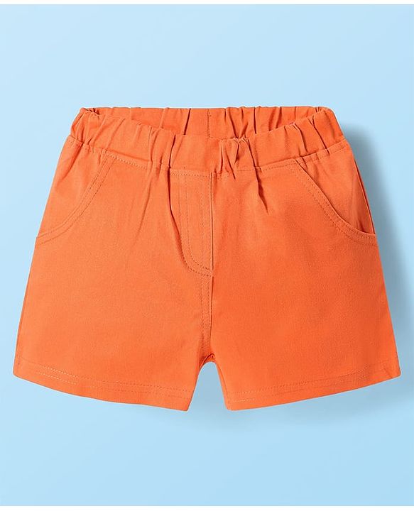 Babyhug Single Jersey Knit Half Sleeves Top & Woven Stretch Twill Shorts Set With Fruit & Floral Print - White & Orange