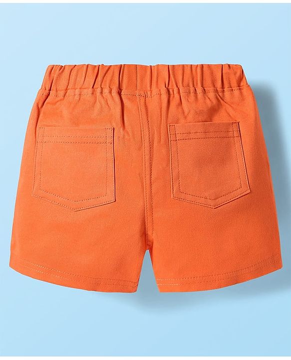 Babyhug Single Jersey Knit Half Sleeves Top & Woven Stretch Twill Shorts Set With Fruit & Floral Print - White & Orange