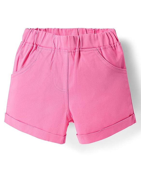 Babyhug Single Jersey Knit Half Sleeves Fruits Printed Top & Woven Stretch Twill Shorts Set - Green & Pink