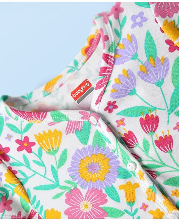 Babyhug 100% Cotton Interlock Knit Front Open Half Sleeves Antibacterial jhablas With Floral Print Pack Of 3 - Yellow Pink & White