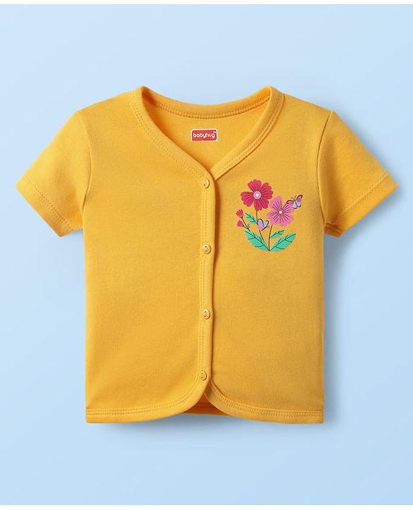 Babyhug 100% Cotton Interlock Knit Front Open Half Sleeves Antibacterial jhablas With Floral Print Pack Of 3 - Yellow Pink & White