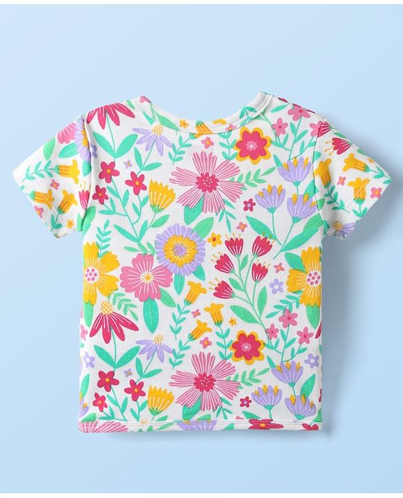 Babyhug 100% Cotton Interlock Knit Front Open Half Sleeves Antibacterial jhablas With Floral Print Pack Of 3 - Yellow Pink & White