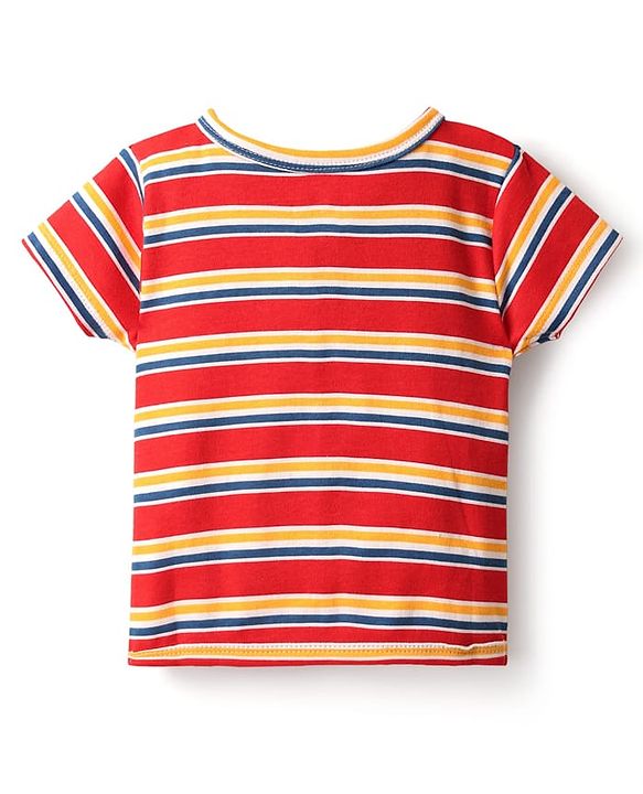 Babyhug 100% Cotton Interlock Knit Half Sleeves Front Open jhabla with Stripe Design & Nautical Theme Print Pack of 3 - Yellow Red & Blue