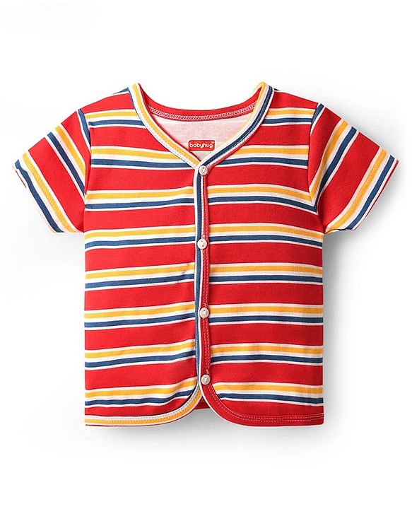 Babyhug 100% Cotton Interlock Knit Half Sleeves Front Open jhabla with Stripe Design & Nautical Theme Print Pack of 3 - Yellow Red & Blue
