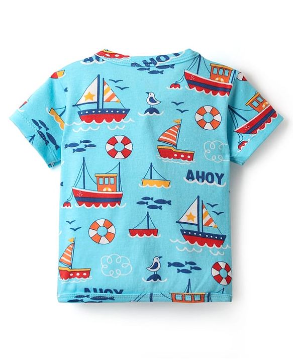 Babyhug 100% Cotton Interlock Knit Half Sleeves Front Open jhabla with Stripe Design & Nautical Theme Print Pack of 3 - Yellow Red & Blue