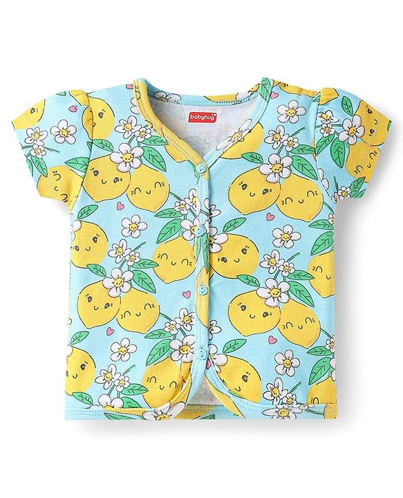 Babyhug 100% Cotton Interlock Knit Antibacterial Half Sleeves Vests With Polka Dots & Floral Print Pack Of 3 - Pink Yellow & Light Blue
