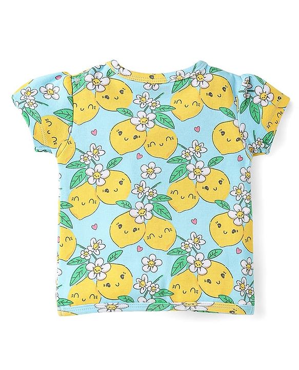 Babyhug 100% Cotton Interlock Knit Antibacterial Half Sleeves Vests With Polka Dots & Floral Print Pack Of 3 - Pink Yellow & Light Blue