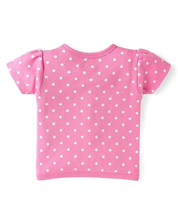 Babyhug 100% Cotton Interlock Knit Antibacterial Half Sleeves Vests With Polka Dots & Floral Print Pack Of 3 - Pink Yellow & Light Blue