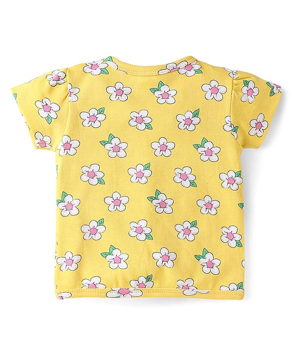 Babyhug 100% Cotton Interlock Knit Antibacterial Half Sleeves Vests With Polka Dots & Floral Print Pack Of 3 - Pink Yellow & Light Blue