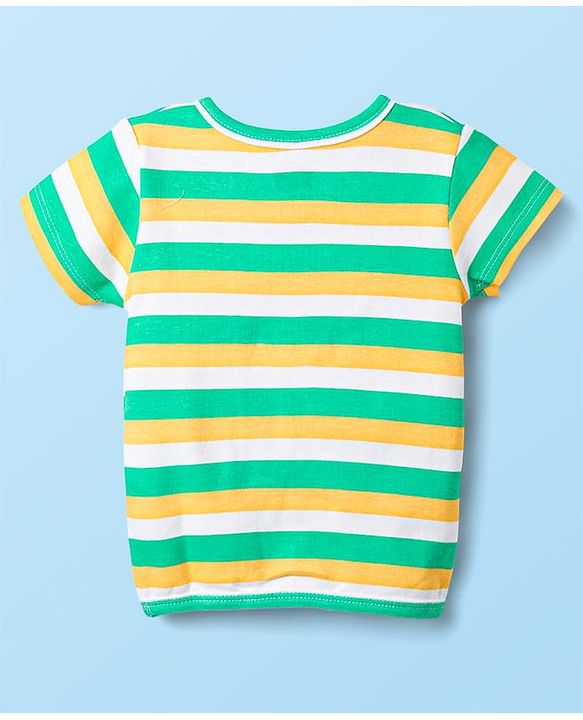 Babyhug 100% Cotton Knit Half Sleeves Antibacterial Striped & Animal Printed Front Open Vests Pack of 3 - Navy Blue Green & White