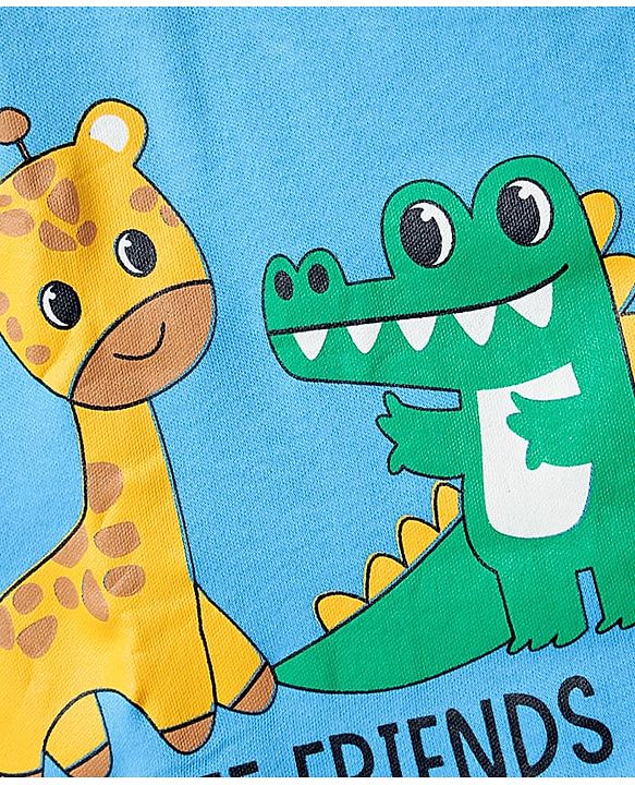 Babyhug 100% Cotton Knit Half Sleeves Antibacterial Striped & Animal Printed Front Open jhablas Pack of 3 - Light Blue White & Yellow