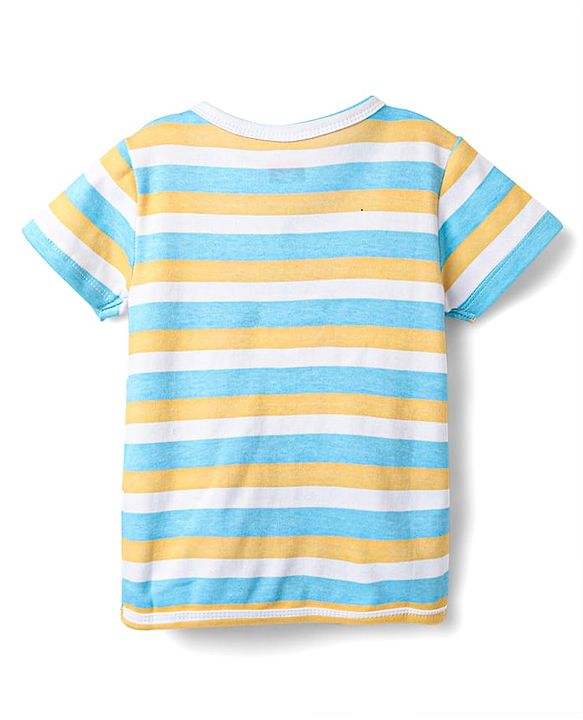 Babyhug 100% Cotton Knit Half Sleeves Antibacterial Striped & Animal Printed Front Open jhablas Pack of 3 - Light Blue White & Yellow