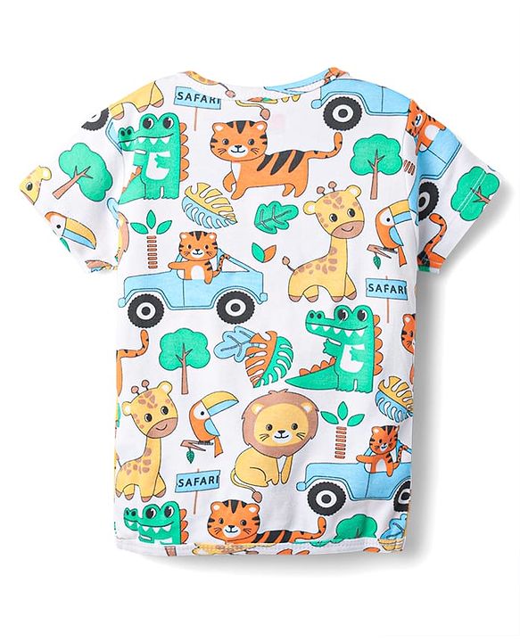 Babyhug 100% Cotton Knit Half Sleeves Antibacterial Striped & Animal Printed Front Open jhablas Pack of 3 - Light Blue White & Yellow