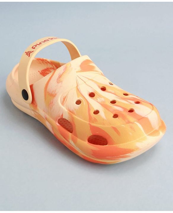 Pine Kids Back Strap Closure Clogs With Marble Print - Orange