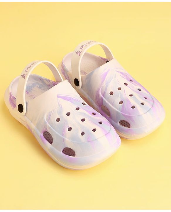 Pine Kids Backstrap Closure Marble Printed Clogs - Purple