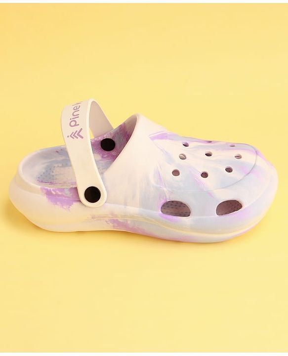 Pine Kids Backstrap Closure Marble Printed Clogs - Purple