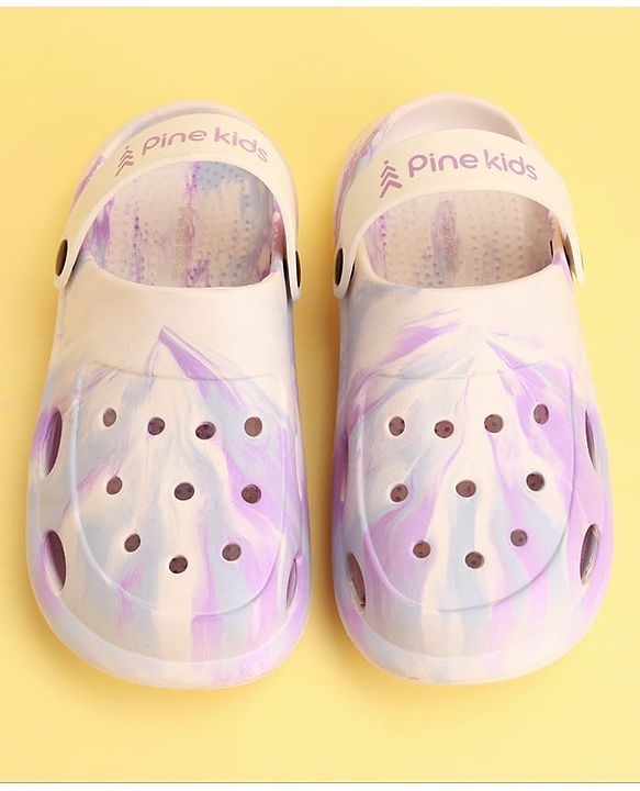 Pine Kids Backstrap Closure Marble Printed Clogs - Purple