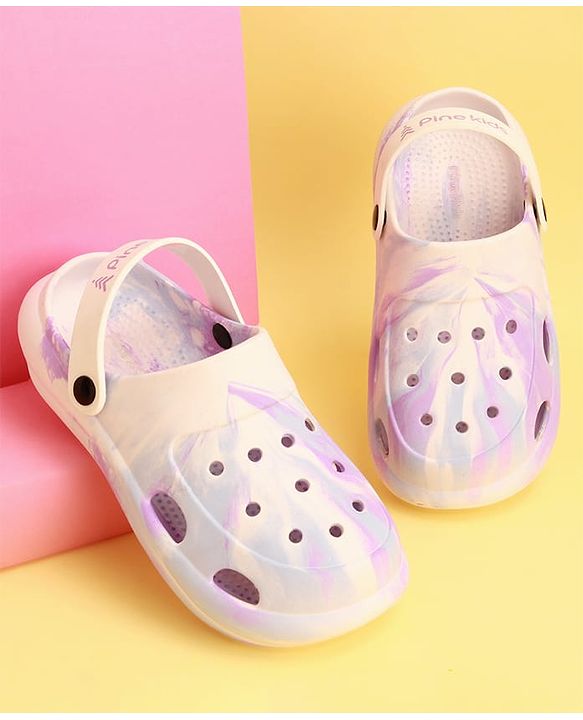 Pine Kids Backstrap Closure Marble Printed Clogs - Purple