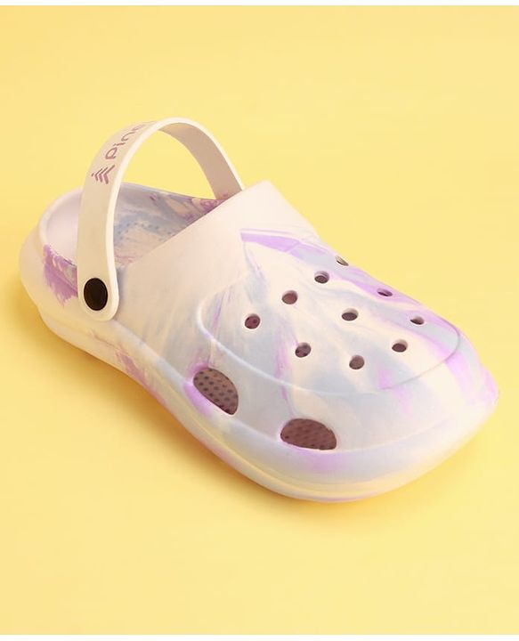 Pine Kids Backstrap Closure Marble Printed Clogs - Purple