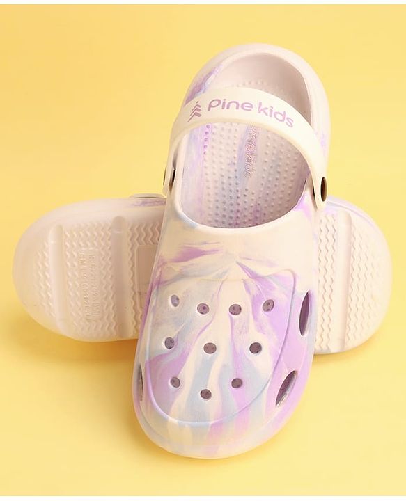 Pine Kids Backstrap Closure Marble Printed Clogs - Purple