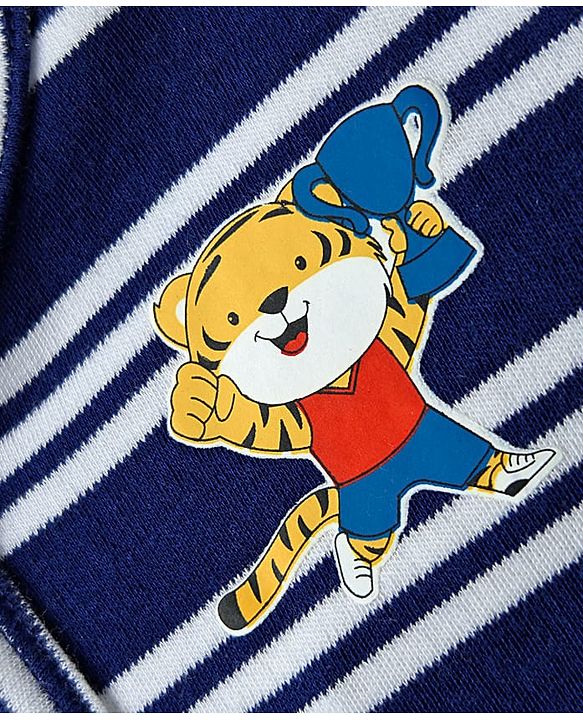 Babyhug 100% Cotton Knit Half Sleeves Antibacterial Front Open jhablas with Tiger Print & Stripes Pack of 3 - Red White & Navy Blue