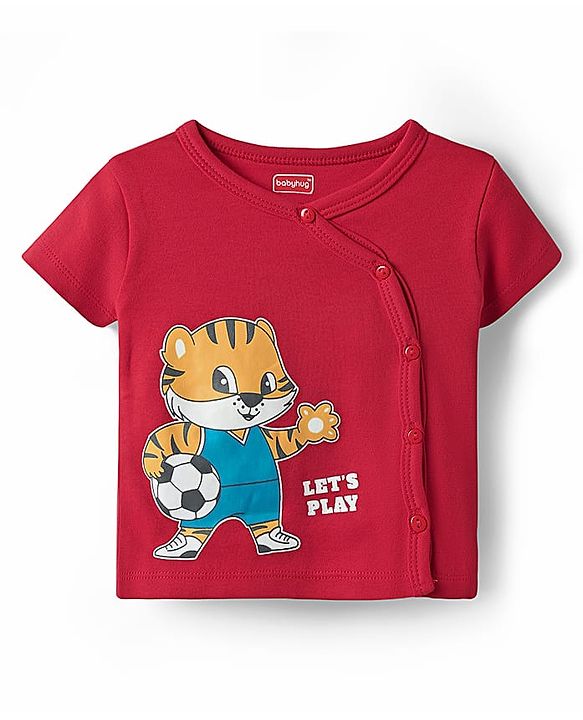 Babyhug 100% Cotton Knit Half Sleeves Antibacterial Front Open jhablas with Tiger Print & Stripes Pack of 3 - Red White & Navy Blue