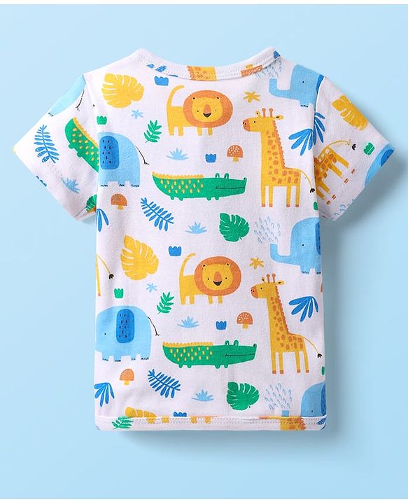 Babyhug 100% Cotton Interlock Knit Half Sleeves Front Open jhabla with Animal Print Animal Print Pack of 3 - Green White & Blue