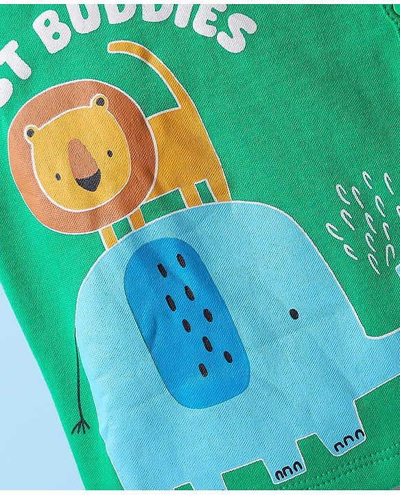 Babyhug 100% Cotton Interlock Knit Half Sleeves Front Open jhabla with Animal Print Animal Print Pack of 3 - Green White & Blue