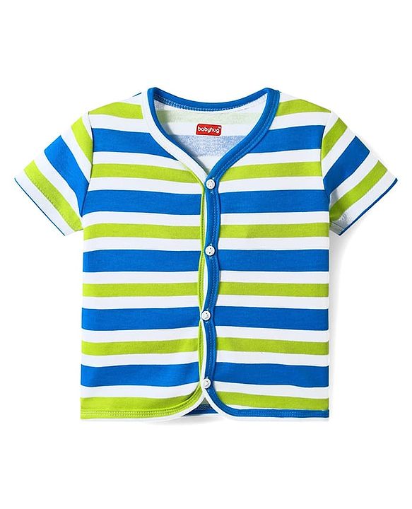 Babyhug 100% Cotton Knit Antibacterial Half Sleeves Front Open jhablas with Vehicle Print & Stripes Pack of 3 - Light Green