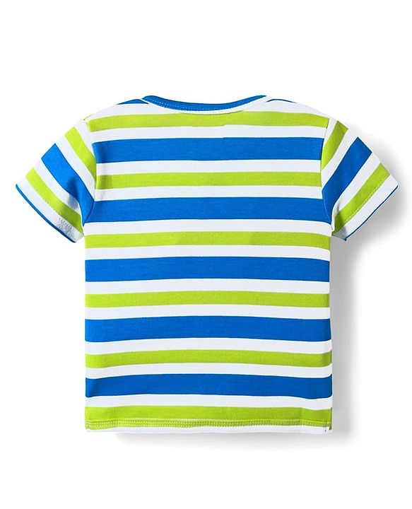 Babyhug 100% Cotton Knit Antibacterial Half Sleeves Front Open jhablas with Vehicle Print & Stripes Pack of 3 - Light Green