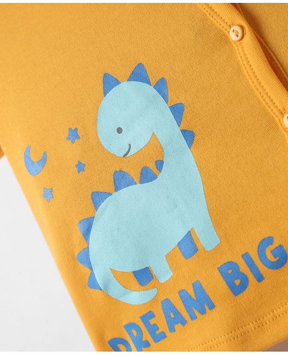 Babyhug 100% Interlock Knit Front Open Half Sleeves Antibacterial jhablas With Stripes & Dino Print Pack Of 3 - Yellow Blue & Light Blue