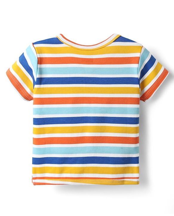 Babyhug 100% Interlock Knit Front Open Half Sleeves Antibacterial jhablas With Stripes & Dino Print Pack Of 3 - Yellow Blue & Light Blue