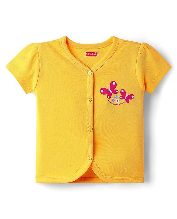 Babyhug 100% Cotton Antibacterial Front Open Half Sleeves jhabla With Polka Dots & Floral Print Pack Of 3 - Dark Pink Blue & Yellow