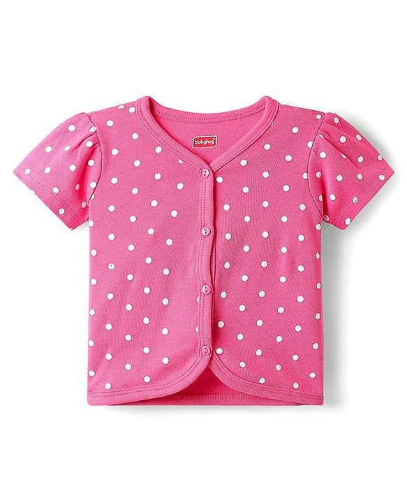 Babyhug 100% Cotton Antibacterial Front Open Half Sleeves jhabla With Polka Dots & Floral Print Pack Of 3 - Dark Pink Blue & Yellow